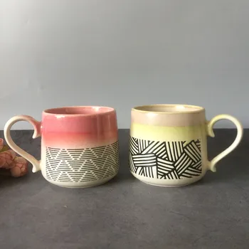 

Hand Painted Coffee Mug with Spoon Retro Japanese Simple Creative Ceramics Espresso Cups Nordic Coffee Cup Drinkware DA60MKB