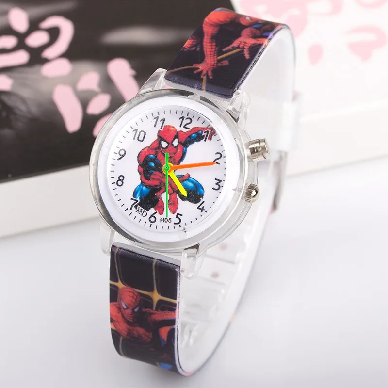 Светящиеся Детские часы Человек-паук, красочный светильник, источник света, часы для мальчиков, часы для девочек, подарок на вечеринку, наручные часы, браслет, Relogio Feminino - Цвет: Black