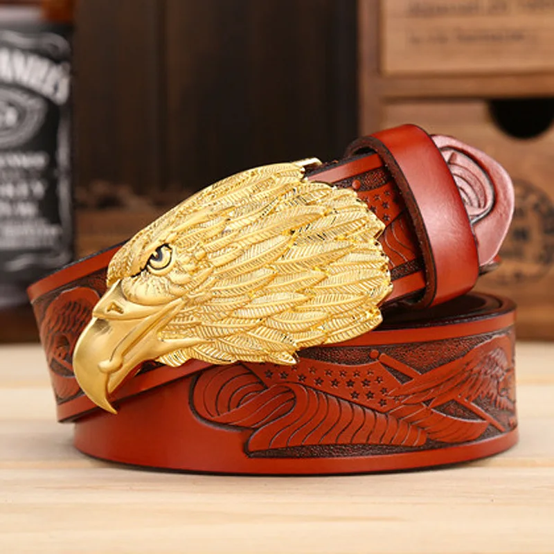 Leather men's belt casual eagle head leather pants belt lover gift personality eagle alloy buckle belt