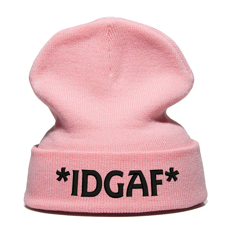 Beanie шляпа Skullie шапка, вязаная шапка-носок зима-осень с вышитыми буквами IDGAF в стиле панк Для мужчин Для женщин подростков уличных танцев забавные хип-хоп Кепки