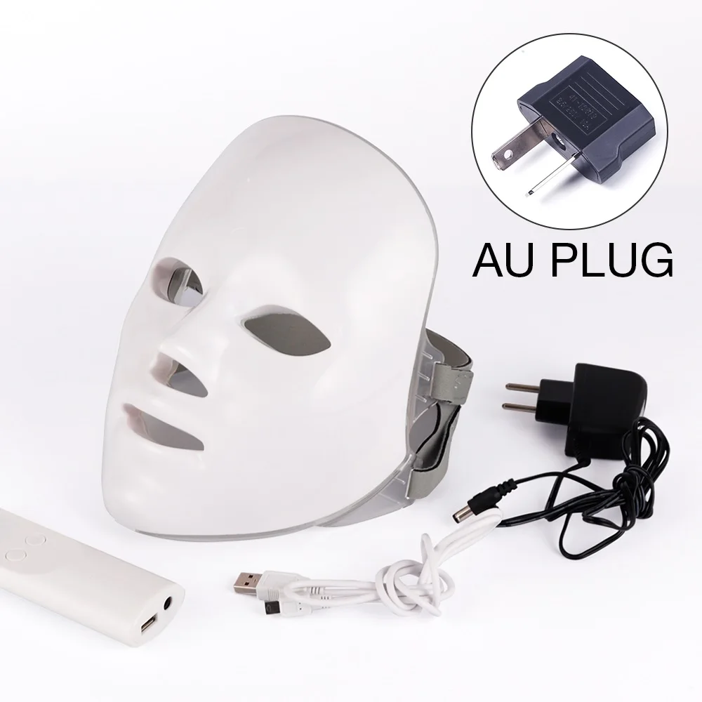 AU plug no box Маска для лица терапия 7 цветов легкий прибор для фототерапии Омоложение Уход за лицом Красота анти акне терапия отбеливание спа - Цвет: AU plug no box