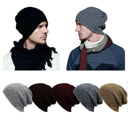 Горячая Распродажа, одноцветные Вязанные шерстяные головные уборы, шапка, модная унисекс зимняя теплая однотонная шапка
