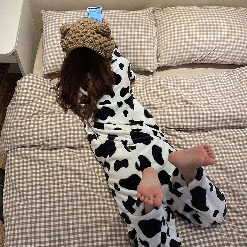 

Pajamas Women's Autumn And Winter 2019 New Style Loose-Fit Cute Warm Comfortable Homewear Set by Age Two-Piece Set INS Fashion