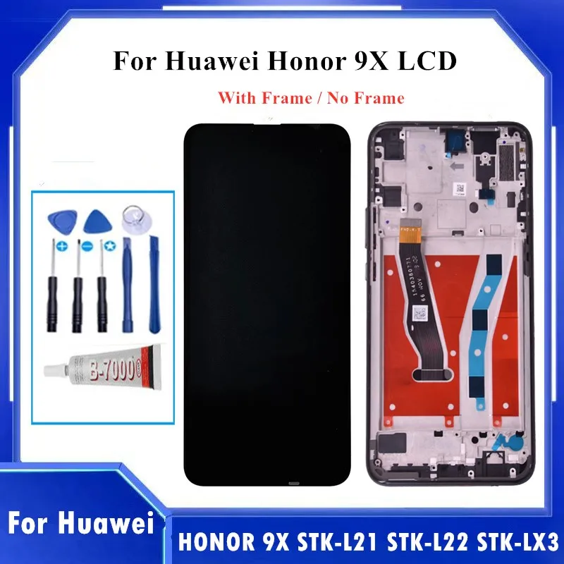 

100% Tested For Huawei Honor 9X LCD Display Touch Screen Digitizer Assembly With Frame For Huawei Honor 9X Premium STK-LX1 LCD