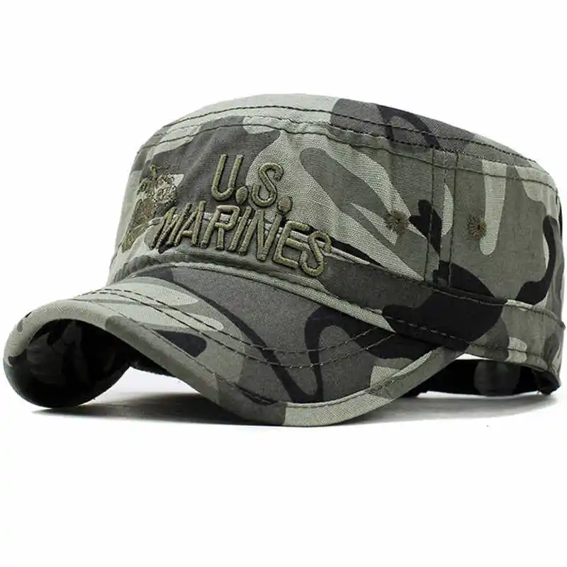 Соединенные Штаты морская пехота США Corps Бейсболка Шляпа армейские кепки камуфляжная гладкая шляпа мужская хлопковая hHat США темно-синяя вышитая камуфляжная шляпа - Цвет: Camouflage