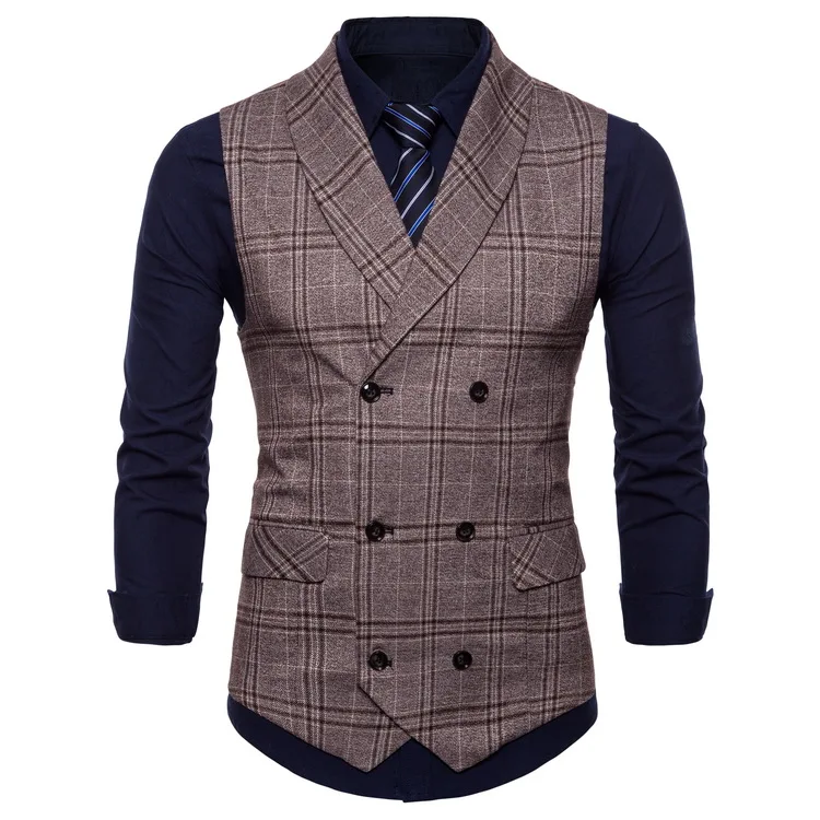 AliExpress Для мужчин двубортный деловой жилет, костюм Slim Fit клетчатые куртки с эластичной резинкой Для Мужчин's