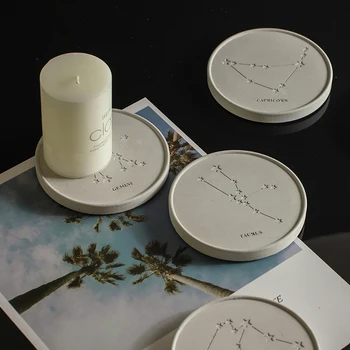 

12 Constellations Coaster Concrete Silicone Mold Round Candle Holder Plaster Molds Cup Tray Pedestal Cement Mould