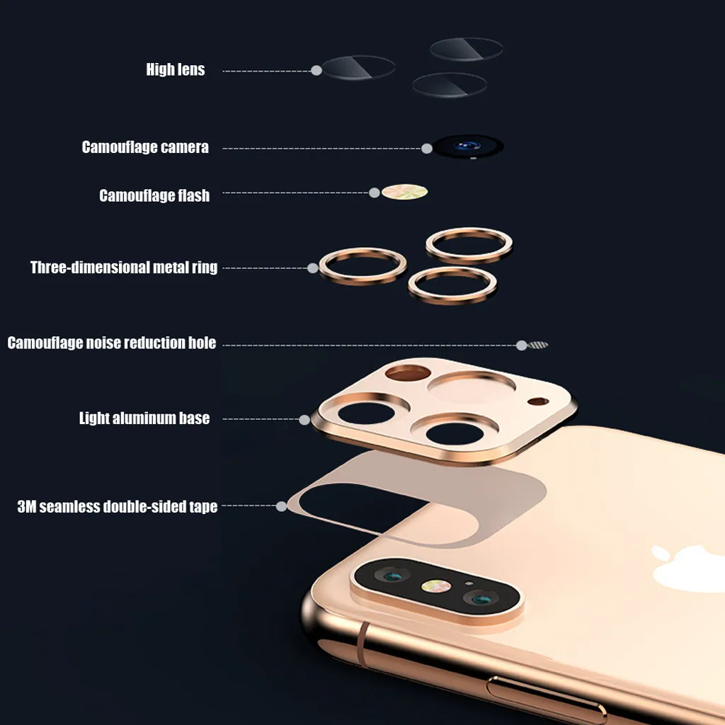 For iPhone X XS MAX Camera Change To Fake iPhone 11 Pro Max Camera Lens Seconds Change Protector Ring Cover Metal Lens Screen #B