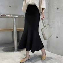 Осенне-зимняя трикотажная юбка с эластичной резинкой на талии, дизайн русалки, тонкая Милая длинная юбка для женщин Jupe Longue Falda Larga goning