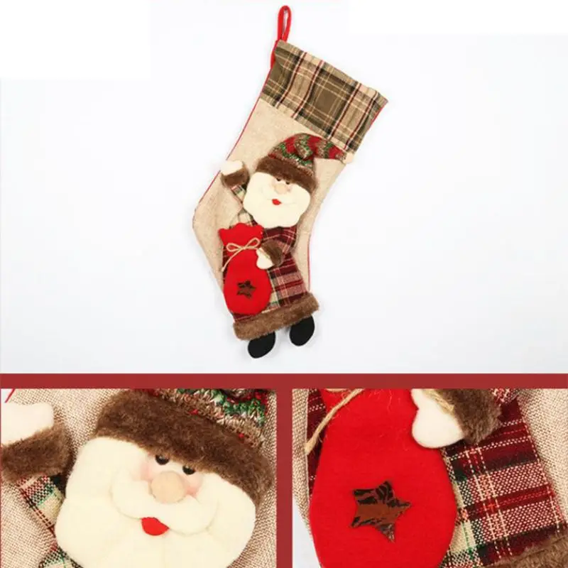 

Christmas Christmas Stocking, Set of 3 Santa, Snowman, Reindeer, Xmas Character 3D Plush with Faux Fur Cuff Christmas and Party
