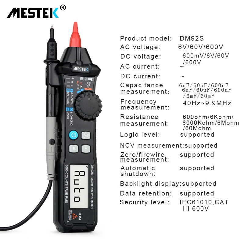 Цифровой мультиметр MESTEK Карманный с ручкой 6000 отсчетов Автоматический