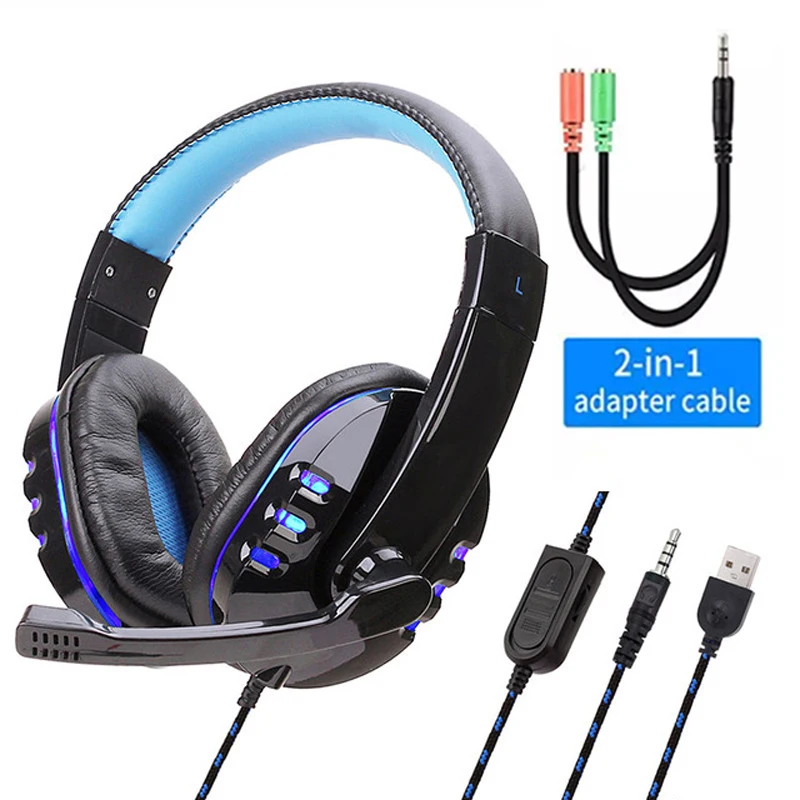 LED Light Stereo Gaming Headset Wired Game Headphones With Mic Volume Control Over Head Earphone For PS4 XBOX PC Gamer Fones
