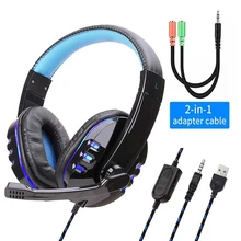 LED Light Stereo Gaming Headset Wired Game Headphones With Mic Volume Control Over Head Earphone For PS4 XBOX PC Gamer Fones