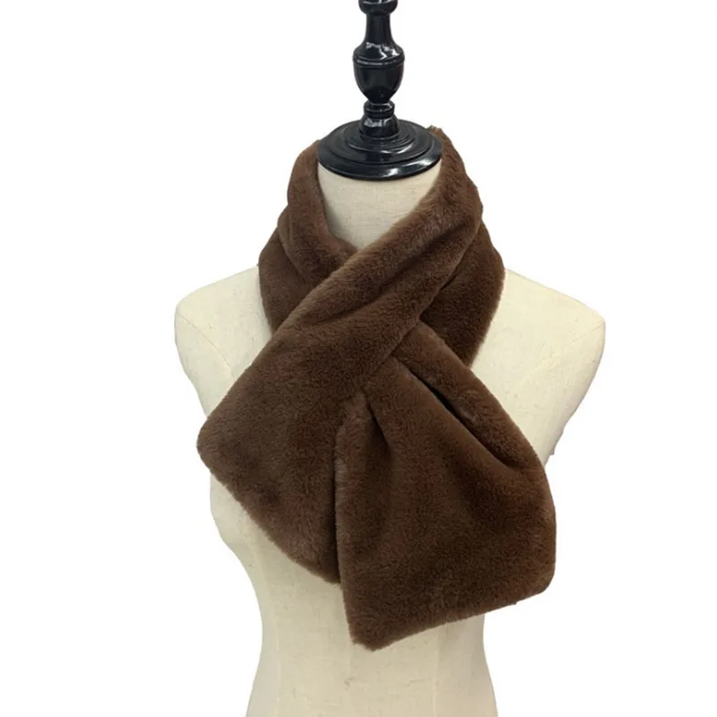 H09 Brown Calymel, женский зимний утепленный плюшевый шарф из искусственного кроличьего меха, однотонный карамельный цвет, воротник, шаль для шеи, теплые болеро, вязаный шейный платок - Цвет: H09 Brown