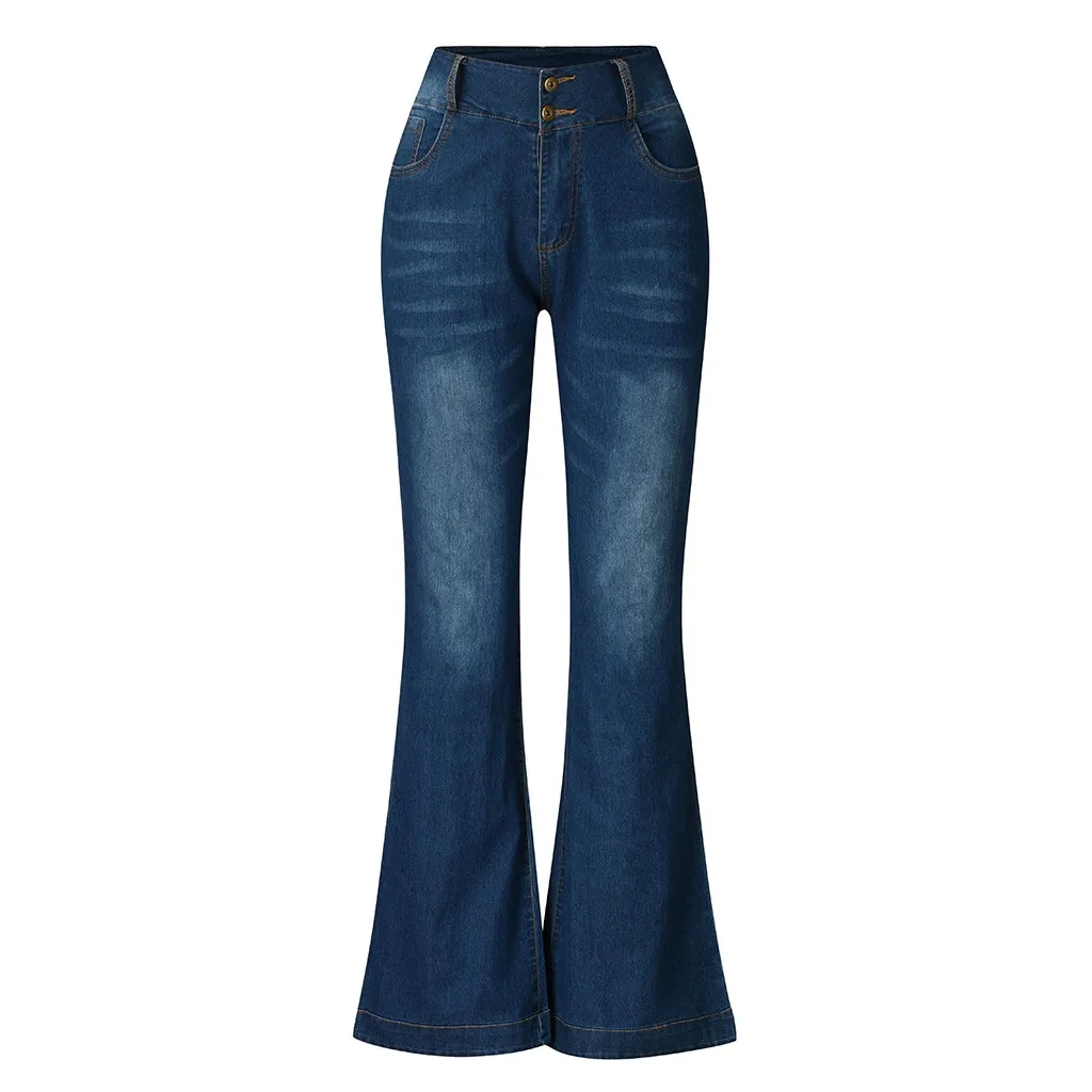New Plus Size Jeans Women Clothes Destoryed Flare Jeans Femme Button Waist Bell Bottom Denim Long Pants Spodnie Damskie#C11