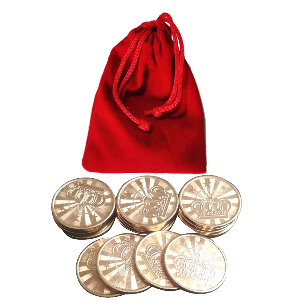 10pcs 25*1.85mm Brass Game Token With High-end Cloth Bag Arcade Game Coin Pentagram Crown Tokens 10pcs commemorate coin tokens game coin ornament collection arts gifts souvenir challenge coin game