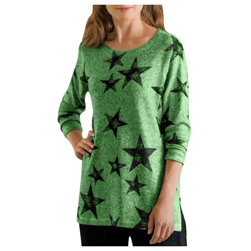 Модная Свободная блузка со звездным принтом размера плюс 5XL, повседневные зимние женские топы, женские рубашки с длинным рукавом, блузы, пуловеры