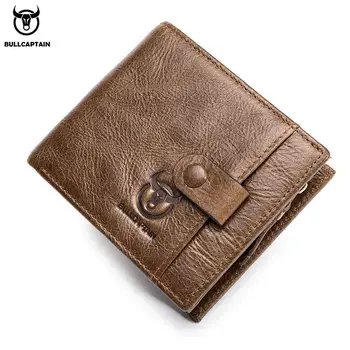 

BULLCAPTAIN Genuine Leather Men Wallet Zipper Men Walet Portomonee Male Short Coin Mini Male Purses Card Holder With Gift Box