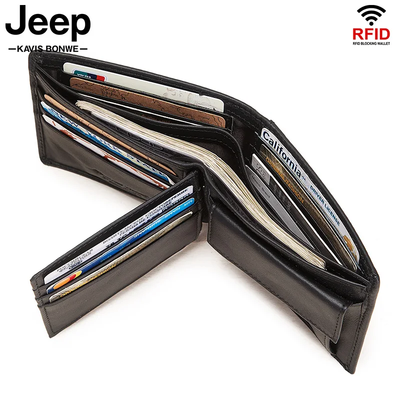 

100% Cow Leather Wallet Men Fashion Cuzdan Card Holder Wallet RFID Blocking Male Short Purse High Quality Crazy Horse Money Bags