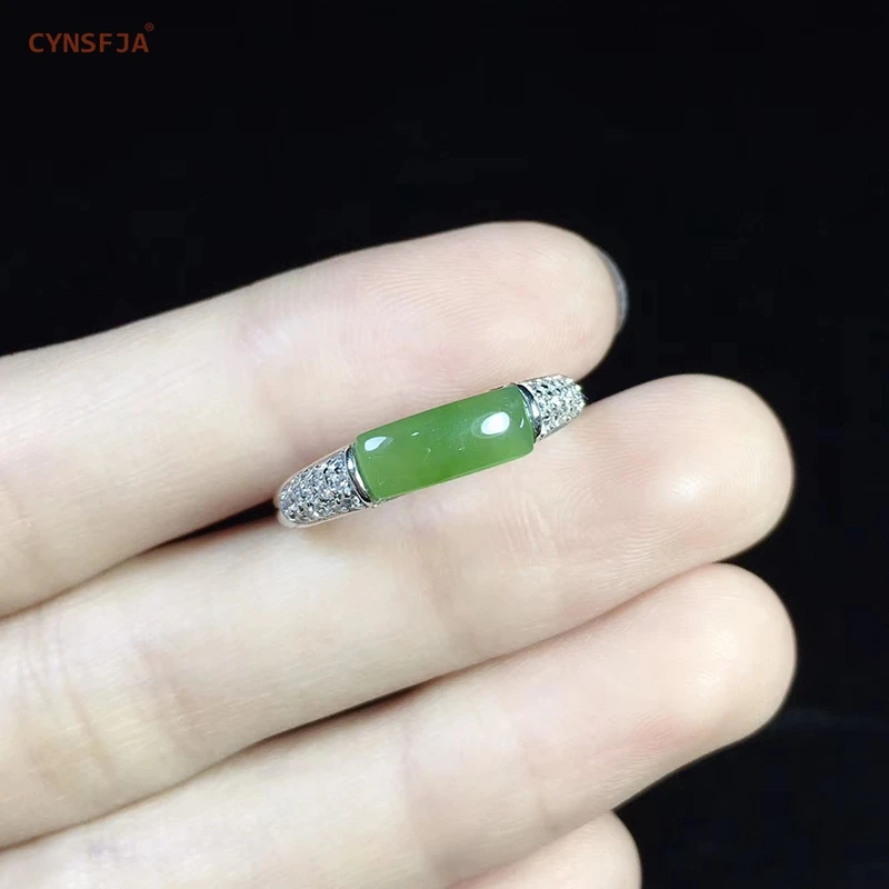 CYNSFJA, настоящее сертифицированное, натуральное, хотанская яшма, 925 пробы, серебро, ручной работы, хорошее ювелирное изделие, зеленый нефрит, кольца, регулируемые, лучшие подарки