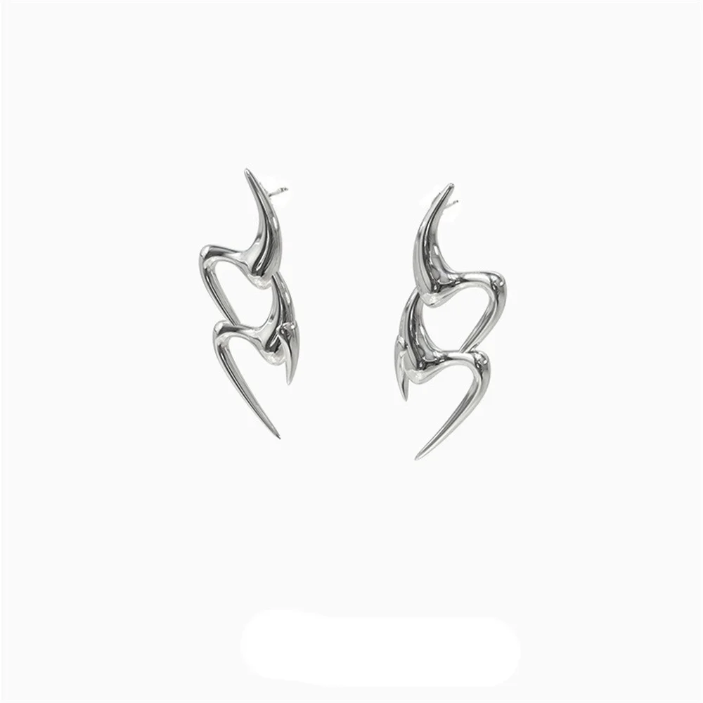 Silver Jewelry Long Earrings Geometric Earrings Fashion Stainless Steel Geometry Sliver Color Long Earrings For Women Fine Personality Rock Girl Earrings Jewelry