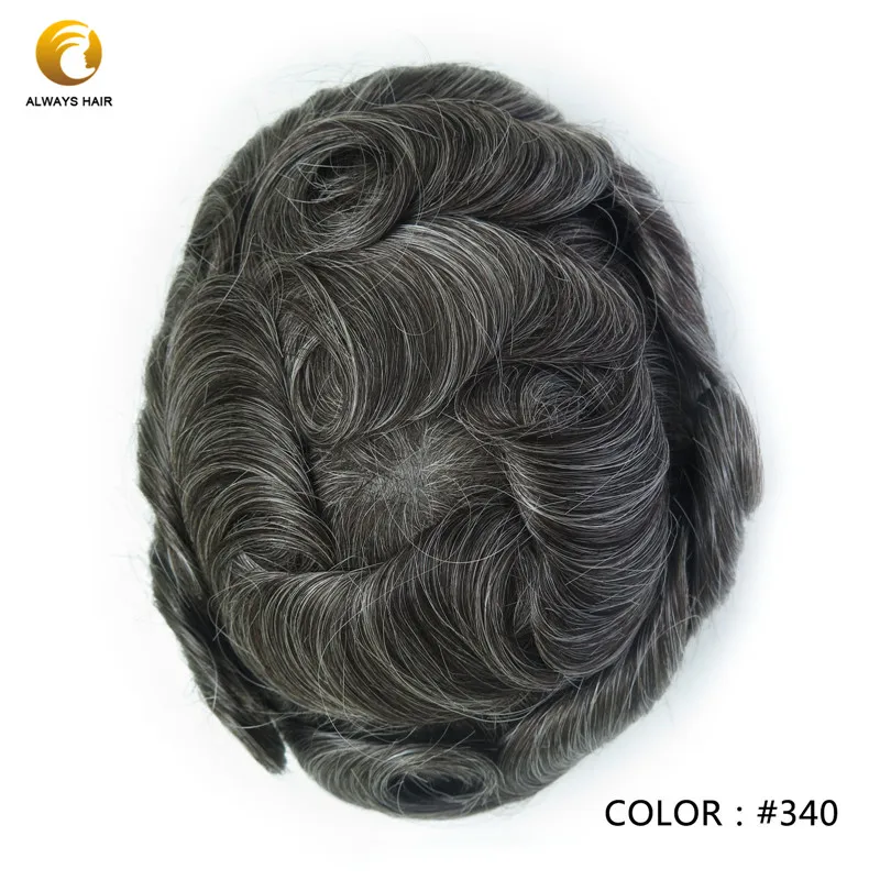 340 # Durable Skin Base Indian Human Hair System Man Thickness 0.12-0.14mm PU Toupees Wig for Men Popular Design in Middle East Asia - Парик Цвет: 340 #