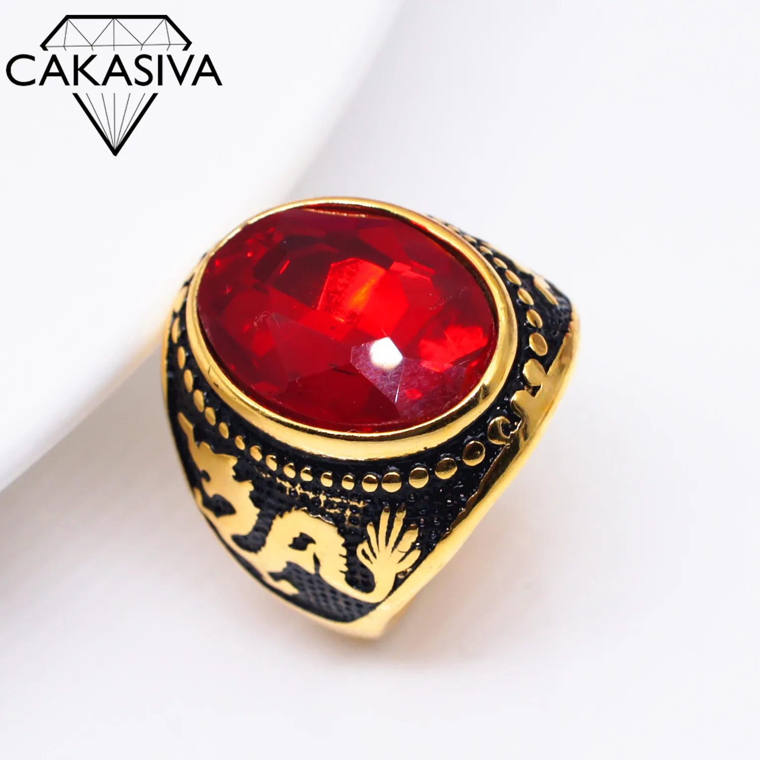 

Vintage Plated Gold Ring Men's Oval Dragon Zircon Ring Oval Dragon Zircon Ring
