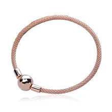 925 пробы, серебряный браслет, розовое золото, цепочка-змейка, базовая шаровая застежка, сетчатый Браслет, Браслет, подходит для женщин, бусина, шарм, сделай сам, хорошее ювелирное изделие