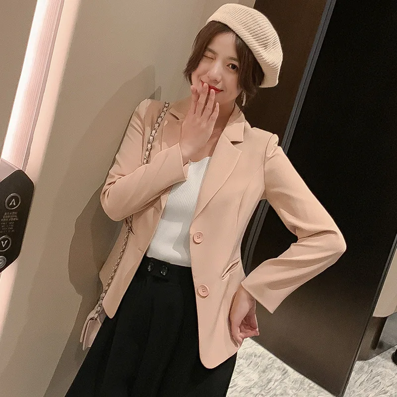 Осень корейский стиль мода маленький костюм случайные тонкие женские пиджаки карманы куртки женские костюмы пальто пиджаки верхняя одежда - Цвет: Хаки