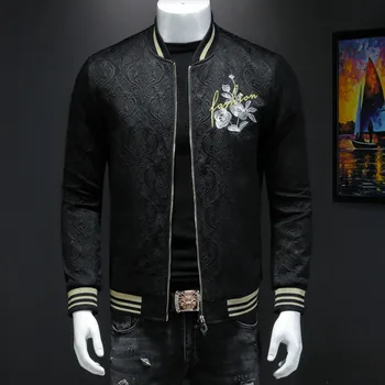 

High Quality Mens Bomber Jacket Luxury Gold Embroidery Mens Jackets and Coats Casual Streetwear Social Windbreaker Top M-4XL