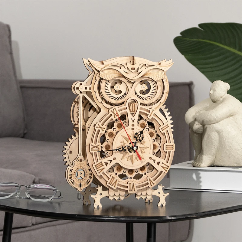 Robotime ROKR 3D деревянные головоломки часы Сова Модель Строительный набор игрушки для
