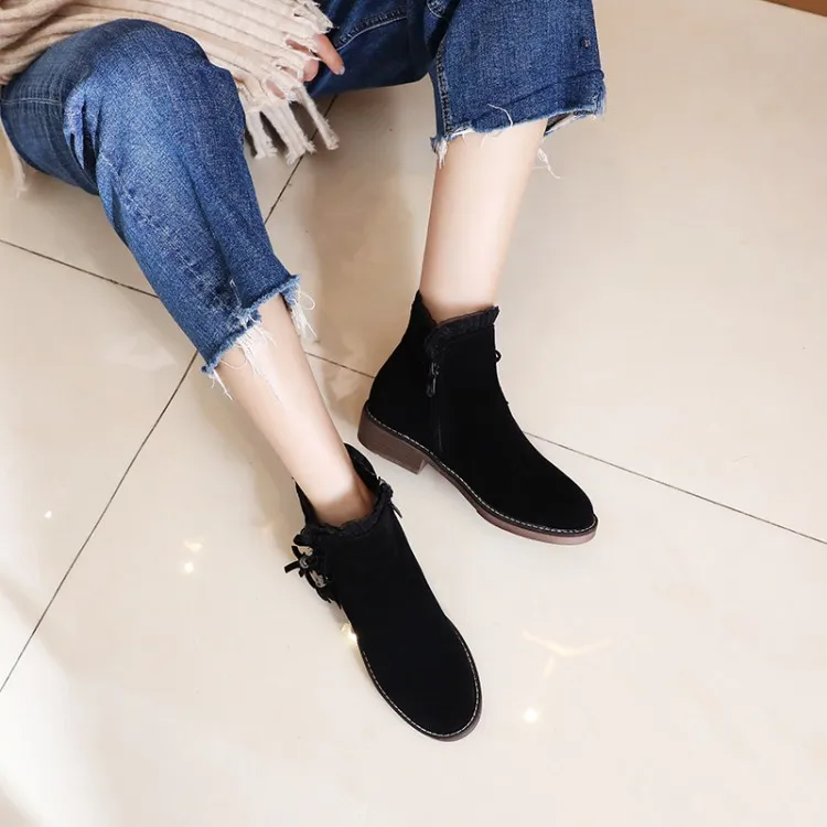 

Big Size 9 10 11-13 boots women shoes ankle boots for women ladies boots shoes woman winter Solid color round head side zipper