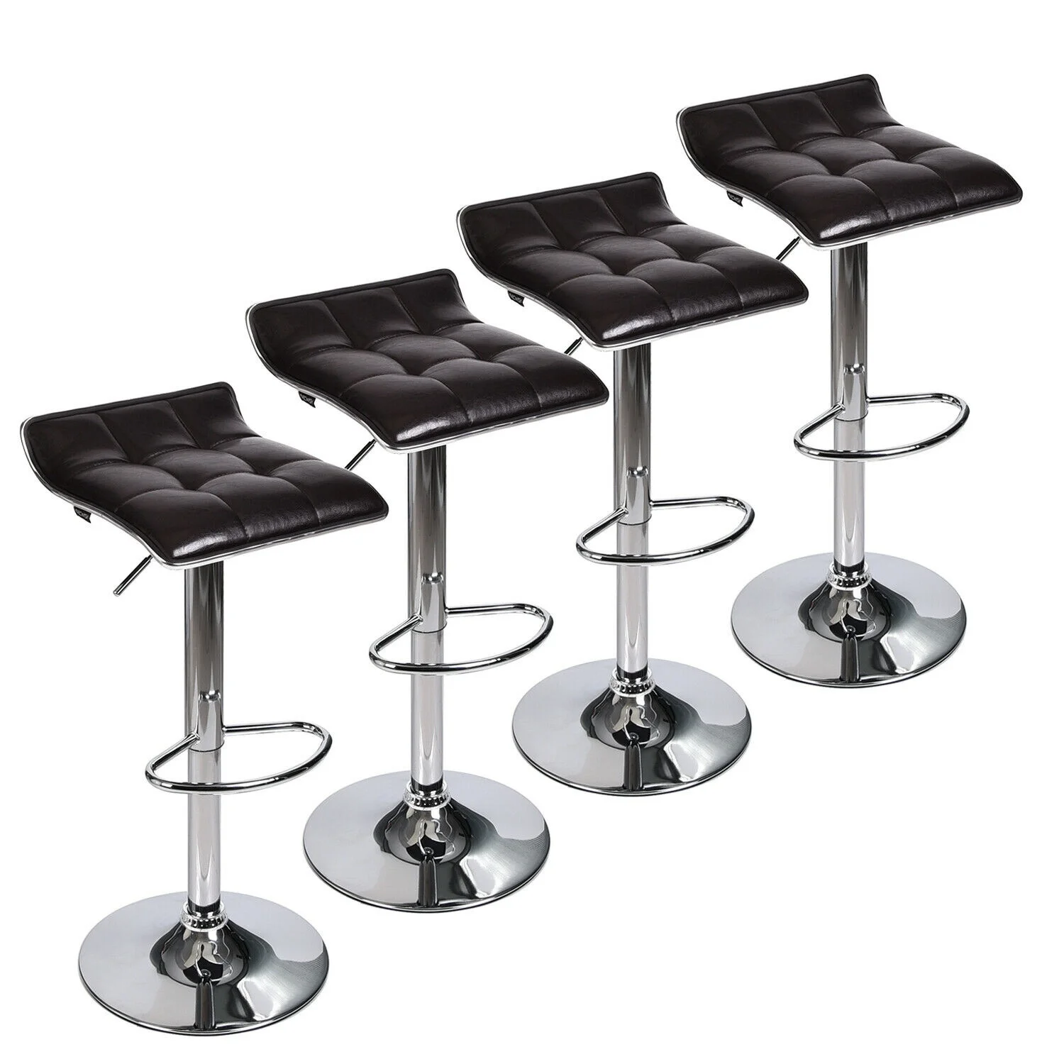 

Set Of 4 Bar Chairs PU Leather Swivel Counter Height Pub Dining Chair Kitchen