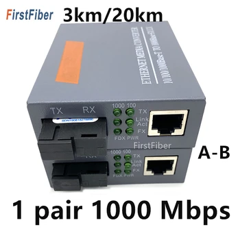 

1 pair 10/100/1000Mbps 3KM or 20KM Media converter Fibra Optica Transceiver FTTH optic fiber gigabit Conversor de Fibra SM
