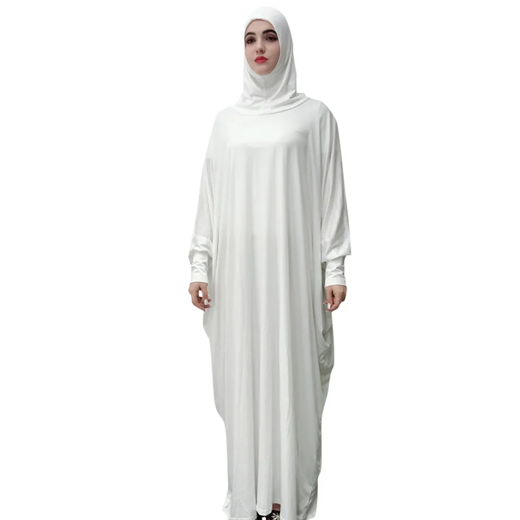 White KLV Дубай Кафтан платье мусульманские Вечерние abaya женщины арабское, с длинными рукавами сплошной цвет Турция ислам молитва Восточный халат из марокена Макси платья - Цвет: White