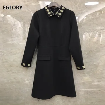 

High Quality Designer Dress 2019 Autumn Style Women Stand Neck Abstract Print Vintage Buttons Up Long Sleeve Dress Above Knee