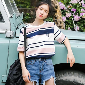 

Wind will spot the new stripe T-shirt sweet college embroidery character mother and daughter