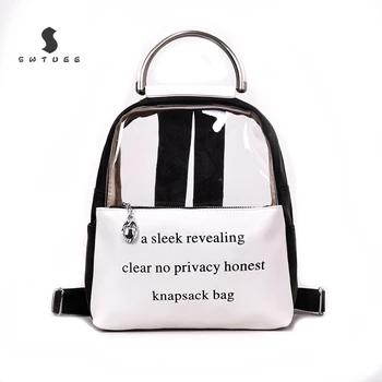 

Women Printing Letter Clear Transparent Backpack Jelly Candy Color Schoolbag For Teenage Girls Leather Student Fashion Book Bag