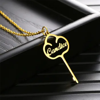 

Custom Name Women Key Necklace Personalized Stainless Steel Gold Color Pendant Necklaces Personalise Jewelry Birthdya Gift