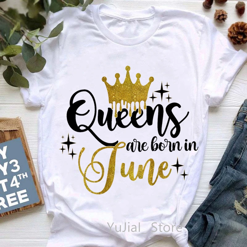 Golden Crown Queen Are Born In January To December Graphic Print T-Shirt Women'S Clothing Tshirt Femme Birthday Gift Tops vintage tees Tees