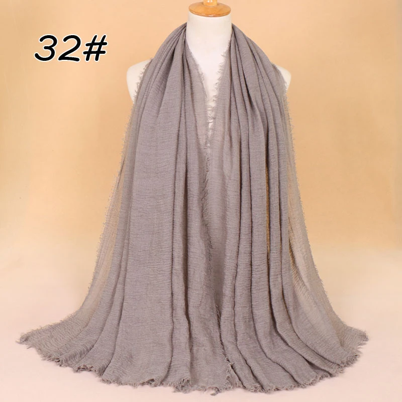 Для женщин мусульманские, однотонные мягкие Crinkle хлопок хиджаб длинный шарф мусульманская накидка палантин женские шелковые шарфы мода женский платок хиджаб глушитель выхлопных газов - Цвет: Color 32