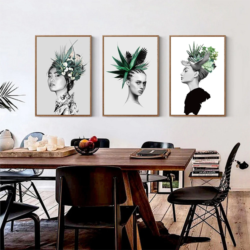 

Portrait Canvas Painting Nordic Abstract Woman Picture Print on Canvas Wall Art Painting for Living Room Home Decor No Frame