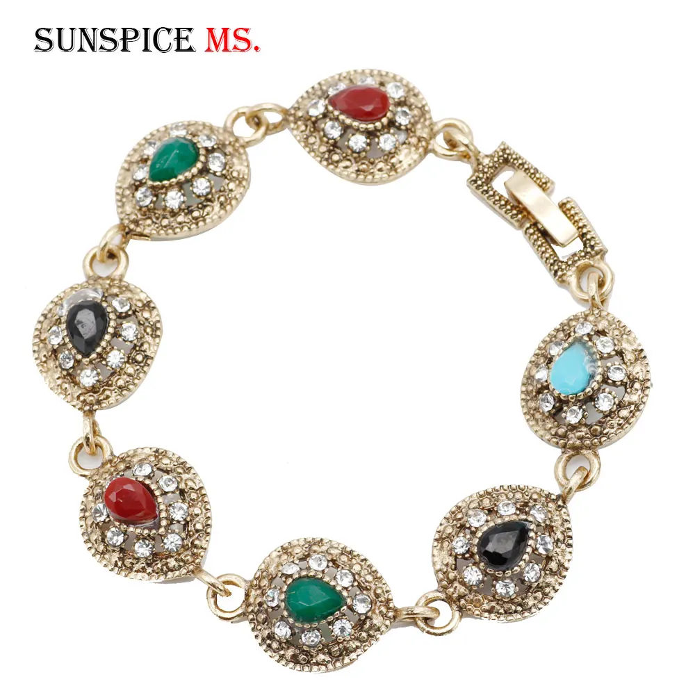 SUNSPICEMS турецкий винтажный браслет-цепочка для женщин античный золотой цвет в форме сердца браслет на запястье индийские ювелирные изделия свадебный подарок