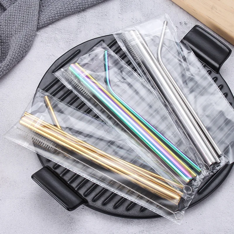 Ensemble de pailles réutilisables en acier inoxydable 304, 3 pièces, avec brosse de nettoyage pour tasses, haute qualité
