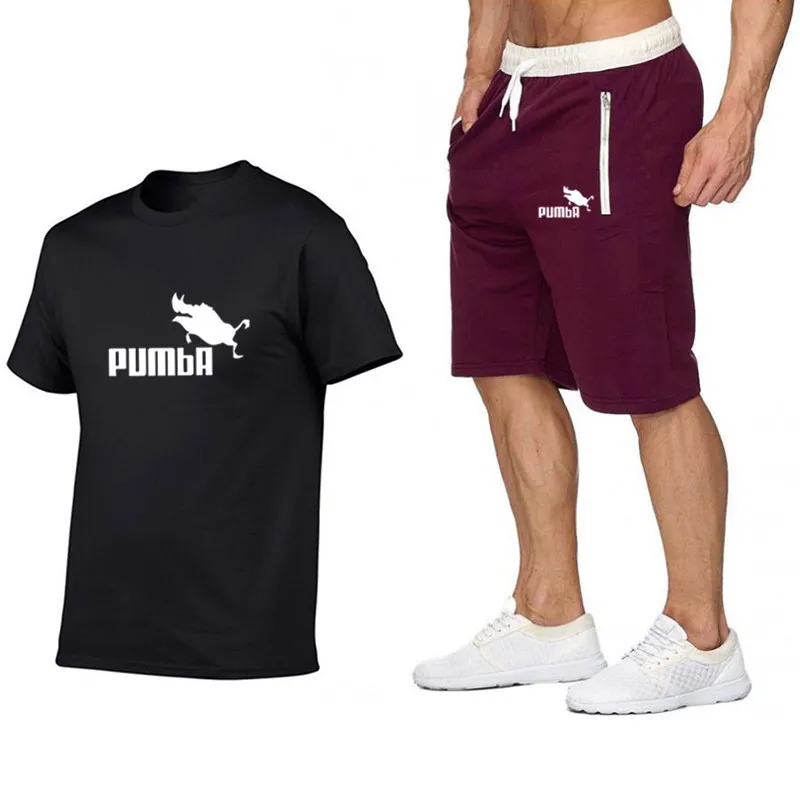 2019 Pumba suit high quality men's brand T-shirt + shorts set 2 stylish casual fun pig Pumba cotton shorts for men