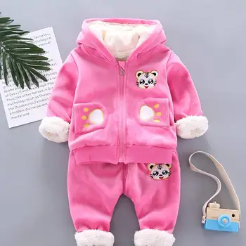 

Keelorn 1-4 Years Kids Boys Winter Fashion Clothing Sets 2PCS Zipper Hoodies+ Pants Cartoon Baby Girls Warm Casual Outfits