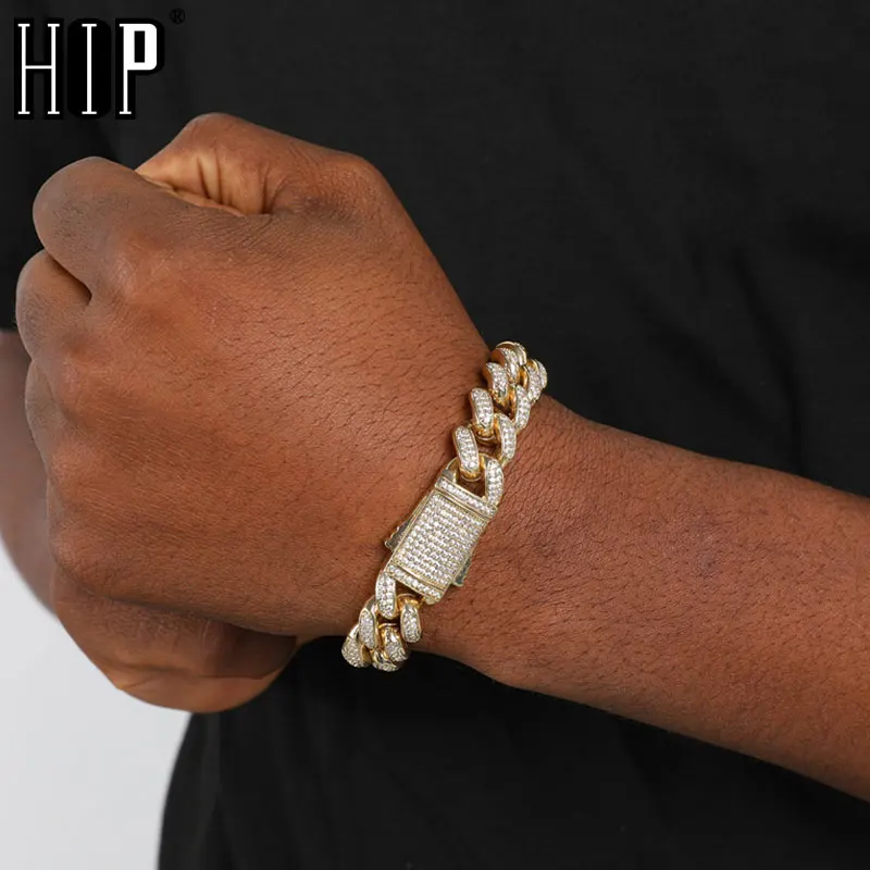 

Тяжелая кубинская цепь 14 мм в стиле хип-хоп, сверкающий браслет с фианитами класса ААА +, ювелирные изделия для мужчин и женщин