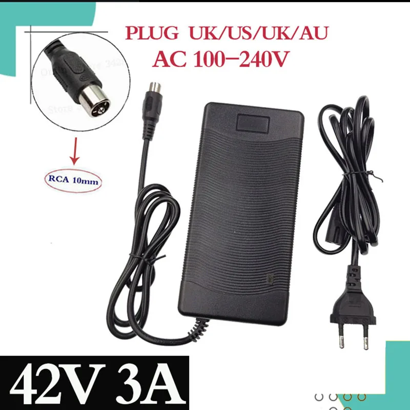 42V 3A Electric Bike Lithium Battery Charger for 36V Lithium Battery Pack RCA Plug Connector 42V3A Charger