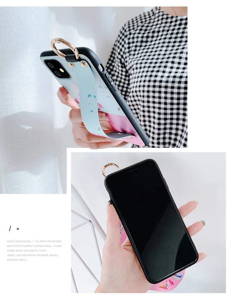 For iphone 11 Cute Avocado Wrist Strap phone Case for iphone 11 pro max Cartoon CAT silicone Rabbit Back cover+ strap