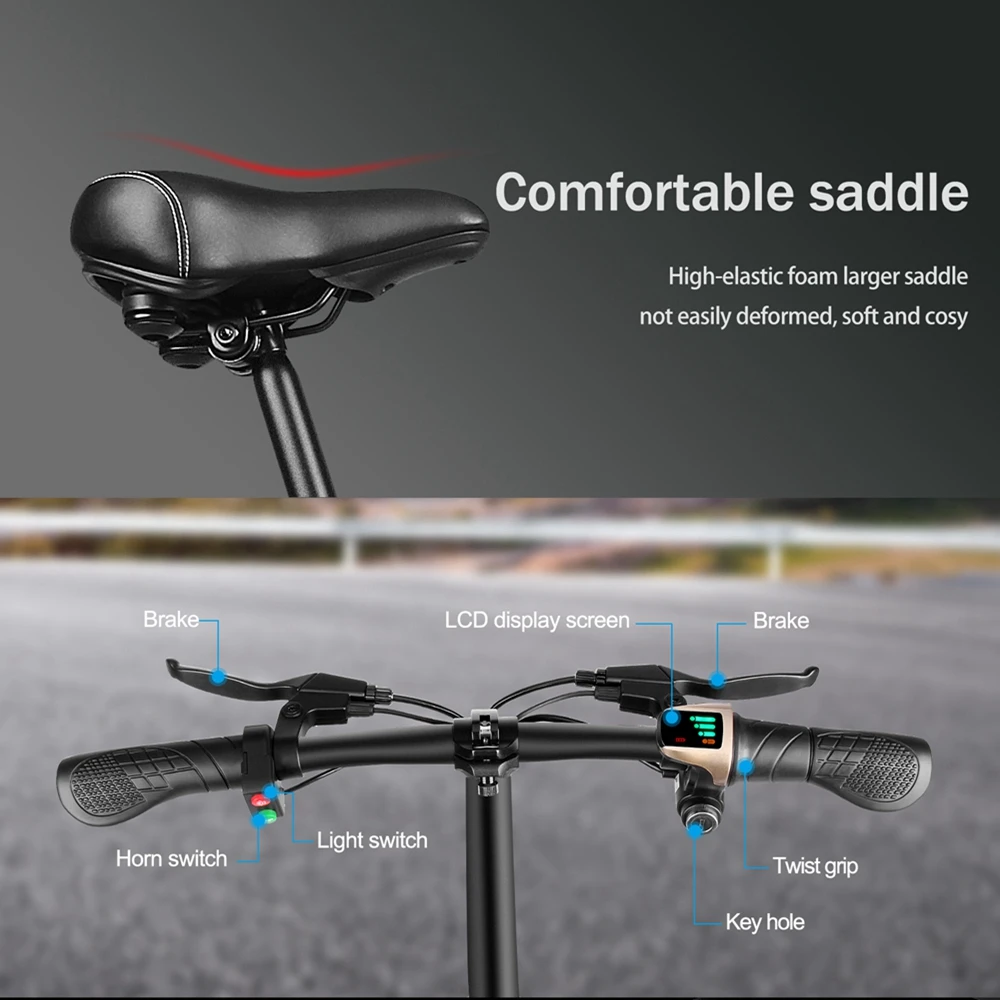  T18 Foldable Electric Bike 12 Inch Folding Power Assist Eletric Bicycle E-Bike 250W Motor and Dual 